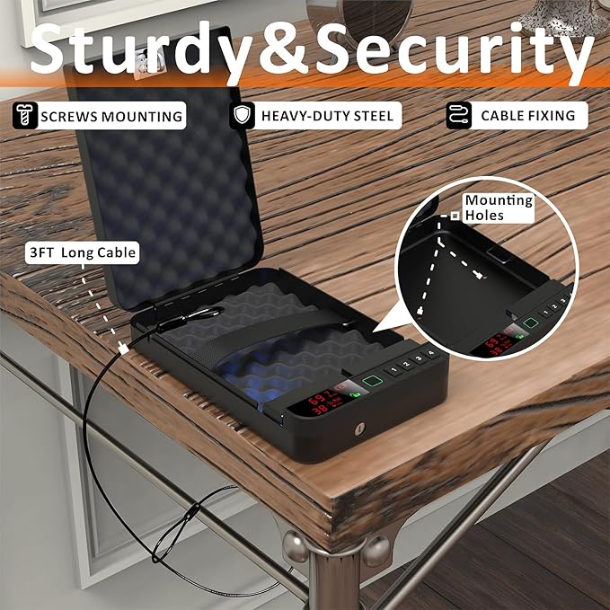 Portable Gun Pistol Safe with LCD Display of Temp, Biometric Fingerprint - Image 3