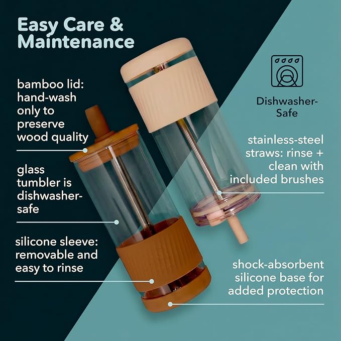 Pandaloo® Glass Cups With Lids and Straws -20 Fl Oz- Perfect Size Iced Coffee Cup - Smoothie Cup With Bamboo Lid and On the go Lid - Glass Tumbler With Straw (1 Count (Pack of 1), Amber Sand) - Image 7