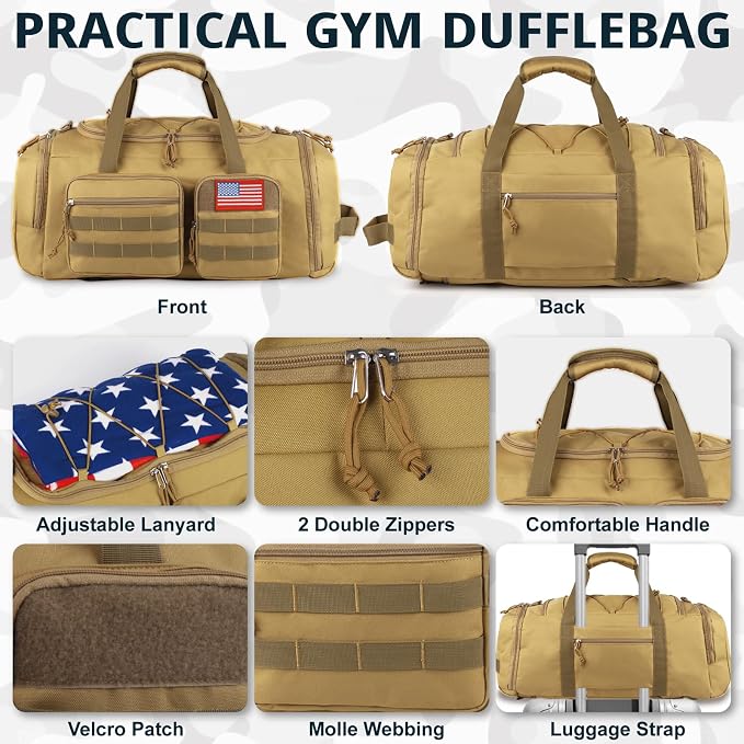 Tactical Gym Bag for Men，70L Large 3 in 1 Sports Duffle Bag - Image 6