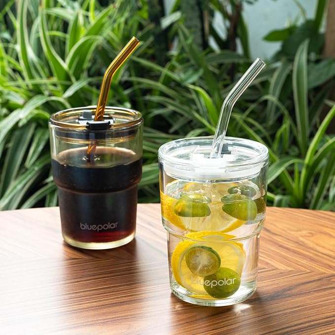 BLUEPOLAR 13oz/400ml Glass Water Tumbler with Straw and Lid Sealed Carry On Thick Wall Iced Coffee Cup Glass Cup for Water, Iced Tea Fruit Juice Etc(Aurora White - Image 9