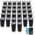 IEOVIEE 32 Pack, 20oz Stainless Steel Bulk Tumblers with Lids and Straws, Double Wall Insulated Travel Coffee Mug, Durable Powder Coated Tumbler Bulk Cup for Cold and Hot Drinks(Black) by IEVOIEE