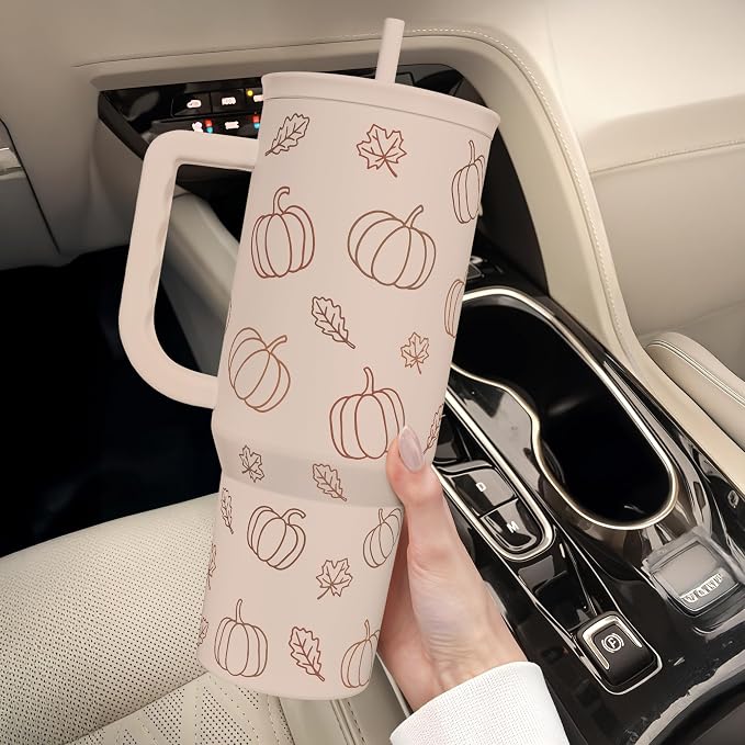 SANDJEST Pumpkin Tumbler with Handle and Straw 40oz – Stainless Sleel Slider Tumbler Travel Coffee Mug for Women - Gift Idea for Fall Autumn Halloween - Image 8