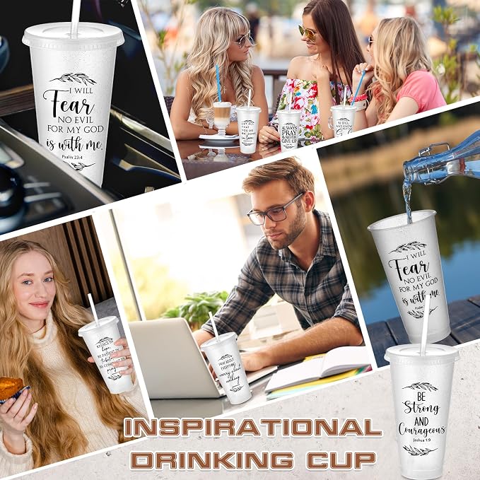 Havawish 24 Pcs Mothers Day Christian Tumbler Gift Bulk Religious Inspirational 24 oz Drinking Jesus Cup with Lid Straw Bible Verse Plastic Cup for Church Father Teacher First Communion (Clear) - Image 5