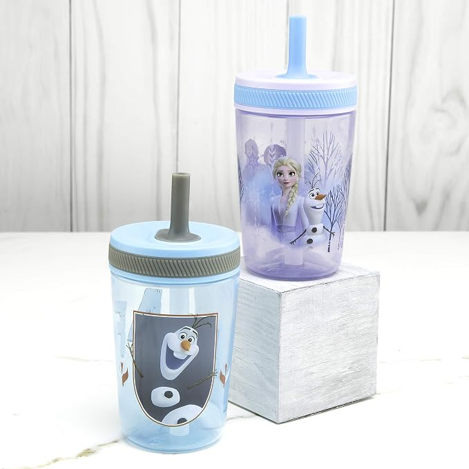 Zak Designs Disney Frozen II Movie Kelso Tumbler Set, Leak-Proof Screw-On Lid with Straw, Made of Durable Plastic and Silicone, Perfect Bundle for Kids (Frozen 2 Olaf, 15 oz, 2pc Set) - Image 9
