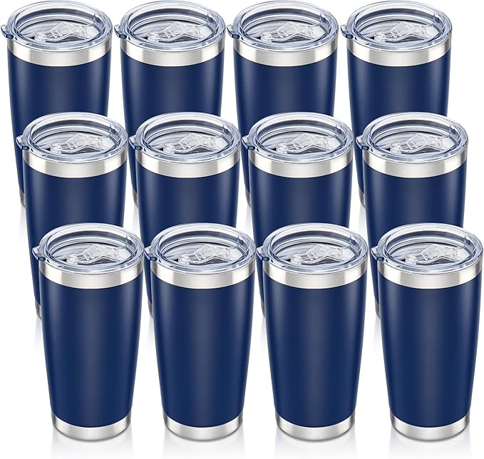 20 oz Tumbler with Lid Stainless Steel Insulated Tumblers Bulk Double Wall Vacuum Cups Powder Coated Travel Mug Keep Drinks Cold and Hot, Navy, 12 Pack by Orebigo