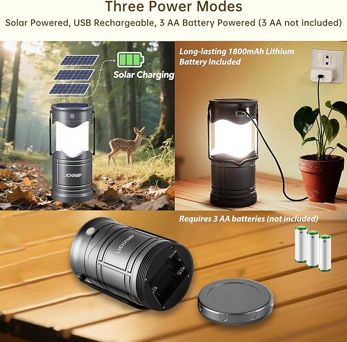 Lichamp 2-Pack Solar Camping Lantern, USB Rechargeable LED Lanterns Battery - Image 2