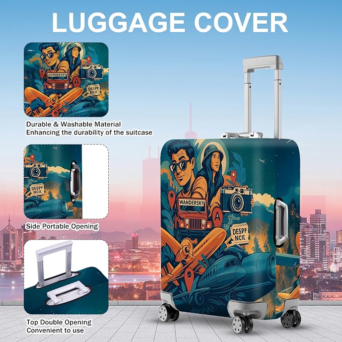 ANNA QUEEN Funny Adventure Travel Luggage Cover, Explore-Themed Suitcase - Image 3