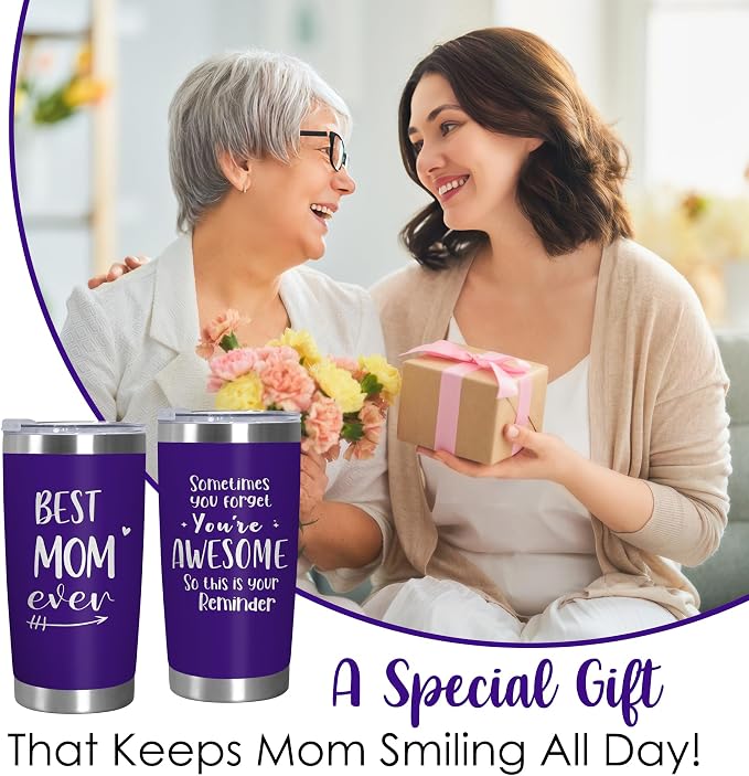 TEEZWONDER Mothers Day Gifts for Mom from Daughter Son - Best Mom Ever 20 oz Stainless Steel Insulated Coffee Tumbler with Lid - Birthday Gifts for Moms, Mama Gift for Mother in Law Stepmom - Image 2