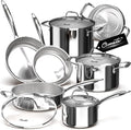 Tri-Ply Stainless Steel Pots and Pans Set 11-PC, 18/10 Stainless Steel by Ciwete