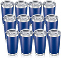 20 oz Tumbler with Lid Stainless Steel Insulated Tumblers Bulk Double Wall Vacuum Cups Powder Coated Travel Mug Keep Drinks Cold and Hot, Blue, 12 Pack by Orebigo