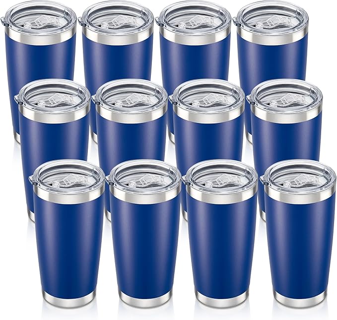 20 oz Tumbler with Lid Stainless Steel Insulated Tumblers Bulk Double Wall Vacuum Cups Powder Coated Travel Mug Keep Drinks Cold and Hot, Blue, 12 Pack by Orebigo