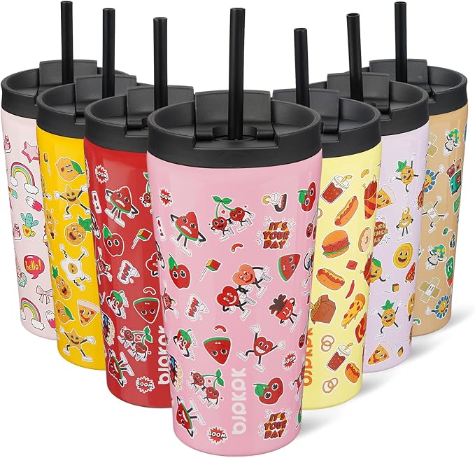 BJPKPK 18oz Stainless Steel Insulated Tumbler With lid And Straw Travel Coffee Thermal Tumblers Cup For Women And Men,Passionate Pink by BJPKPK