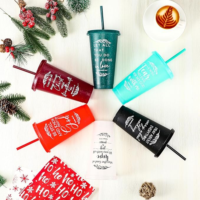 Havawish 24 Pcs Mothers Day Christian Tumbler Gift Bulk Religious Inspirational 24 oz Drinking Jesus Cup with Lid Straw Bible Verse Plastic Cup for Church Father Teacher First Communion (Joyous Color) - Image 4
