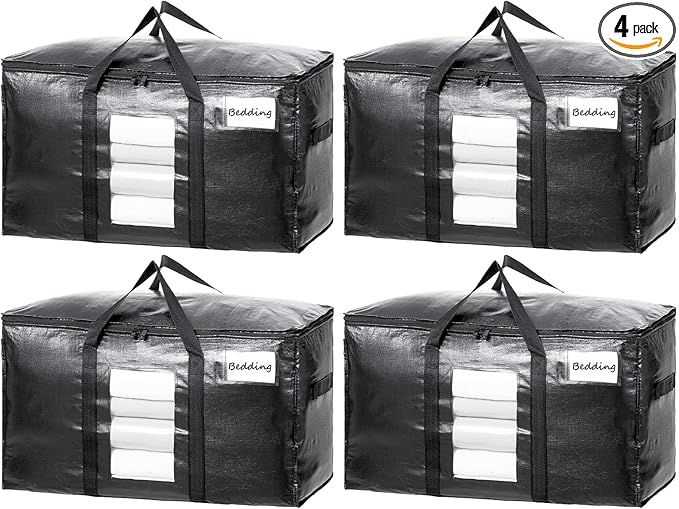 TAILI Extra Large Moving Bags, 4 Pack Black Heavy Duty Totes by TAILI