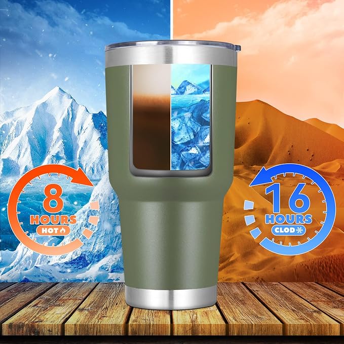 DOMICARE 30oz Tumbler Bulk with Lid and Straw, Double Wall Travel Coffee Mug, Insulated Vacuum Stainless Steel Tumblers, Powder Coated Tumbler Cup (Army Green, 8) - Image 4