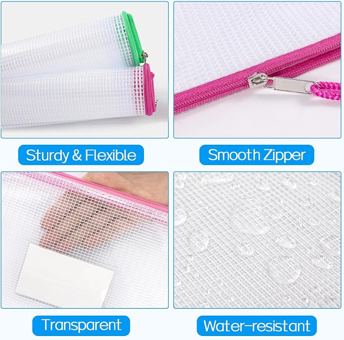 Sooez 20 Pack Mesh Zipper Pouch Bags, A4 Letter Size, Zipper Bags - Image 5