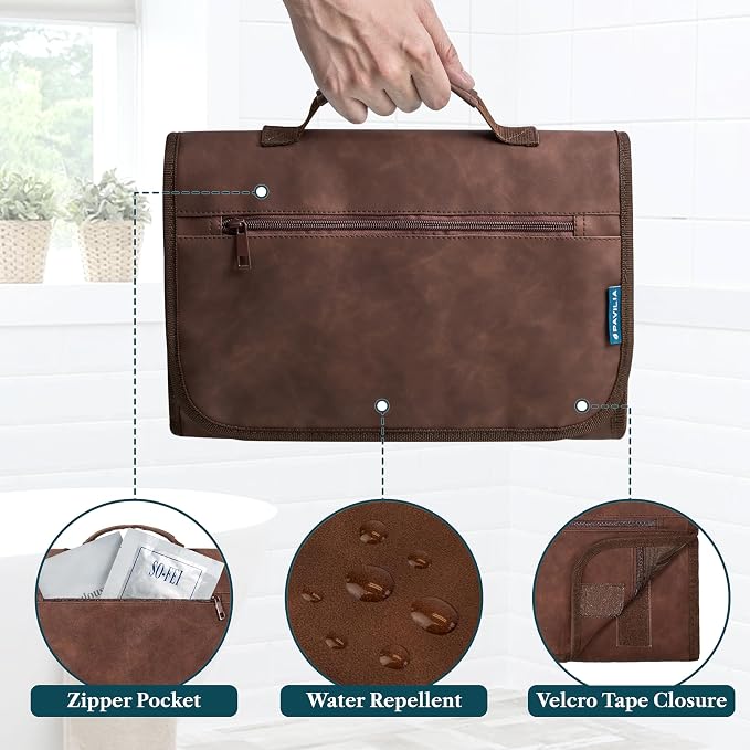 PAVILIA Hanging Toiletry Bag Men Women, Travel Kit Foldable Large Toiletries - Image 5