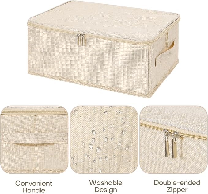 ANMINY Storage Bins with Zipper Lids 13 Qt Lidded Fabric Storage Boxes Baskets - Image 3
