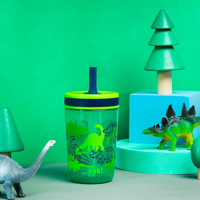 Zak Designs Kelso 15 oz Tumbler Set, (Dino Camo) Leak-Proof Screw-On Lid with Straw Made of Durable Plastic and Silicone, Perfect Cup Bundle for Kids (2pc Set) - Image 3