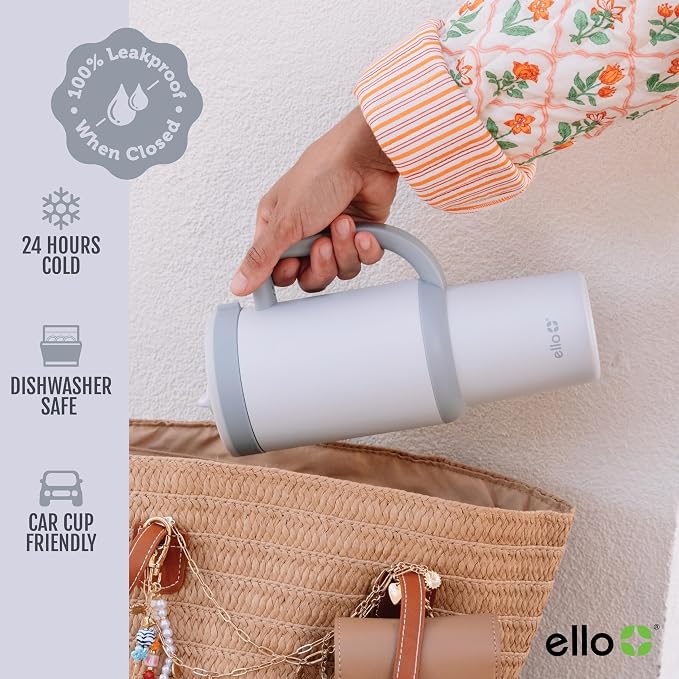 Ello Oasis 30 oz Tumbler with Handle & Retracting Straw | Reusable Insulated Stainless Steel Cup 100% Leakproof, Gifts for Teens Women Men | Keeps cold for 20 Hours, Cup Holder Friendly, Grayscale - Image 5