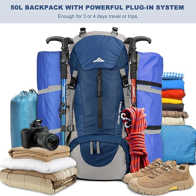 Loowoko 50L Hiking Backpack, Waterproof Camping Essentials Bag - Image 2