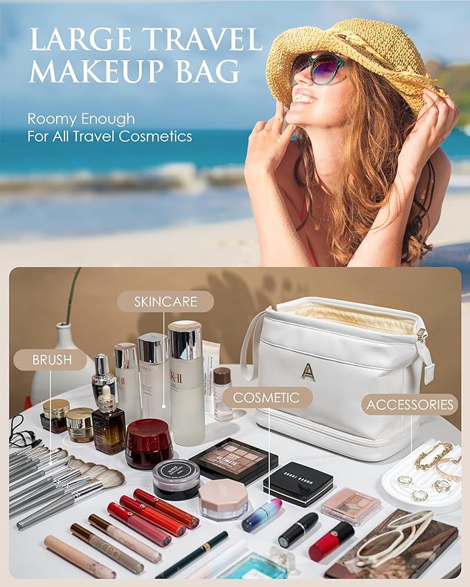 Birthday Gifts for Her, Initial Large Makeup Bag, Gift for Women Double Layer - Image 2
