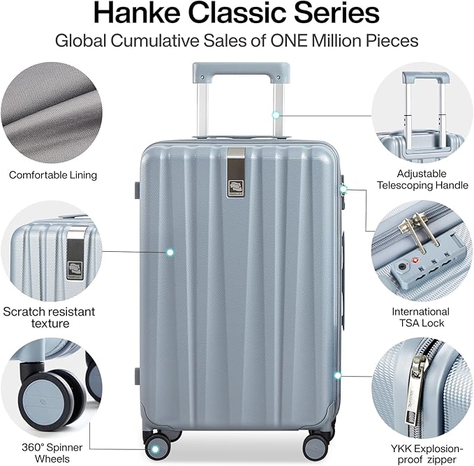 Hanke 20 Inch Carry On Luggage 22x14x9 Airline Approved Lightweight PC Hard - Image 3