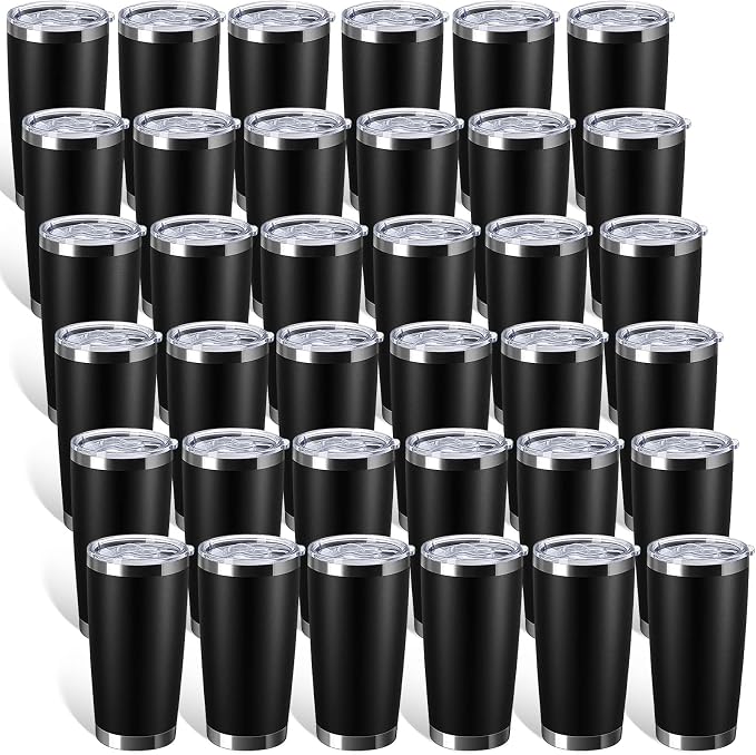 Sieral 36 Pack Stainless Steel Tumblers Bulk with Lids Double Wall Vacuum Insulated Coffee Cups Blank leakproof Powder Coated Tumblers for Engraving Wedding Graduation Party Favors(16 oz,Black) by Sieral