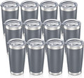 20 oz Tumbler with Lid Stainless Steel Insulated Tumblers Bulk Double Wall Vacuum Cups Powder Coated Travel Mug Keep Drinks Cold and Hot, Grey, 12 Pack by Orebigo