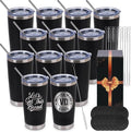 Joyclub Tumblers Bulk Laser Engraving Blanks Easy Carry 12 Pack 20 oz Tumblers Black Stainless Steel Tumblers with Lids Straws and Brushes for Car Commute DIY Gifts Team Family Use by Joyclub