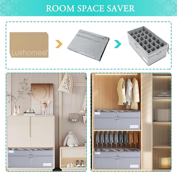LUVHOMEE Shoe Organizer for Closet, Fits 24 Pairs, Large Shoe Box Storage - Image 7