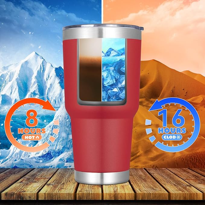 DOMICARE 30oz Tumbler Bulk with Lid and Straw, Double Wall Travel Coffee Mug, Insulated Vacuum Stainless Steel Tumblers, Powder Coated Tumbler Cup (Red, 8) - Image 4