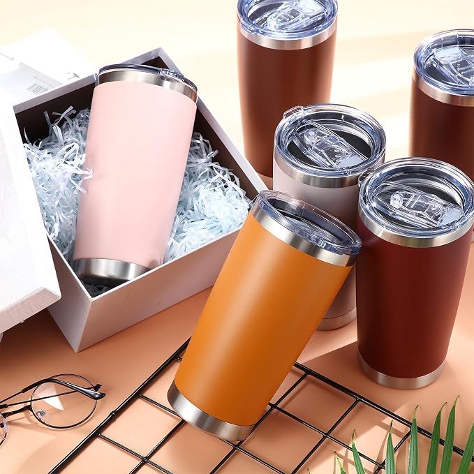 Sieral 36 Pack Stainless Steel Tumblers Bulk with Lids Double Wall Vacuum Insulated Coffee Cups Blank leakproof Powder Coated Tumblers for Engraving Wedding Graduation Party Favors(20 oz,Brown Gray) - Image 4