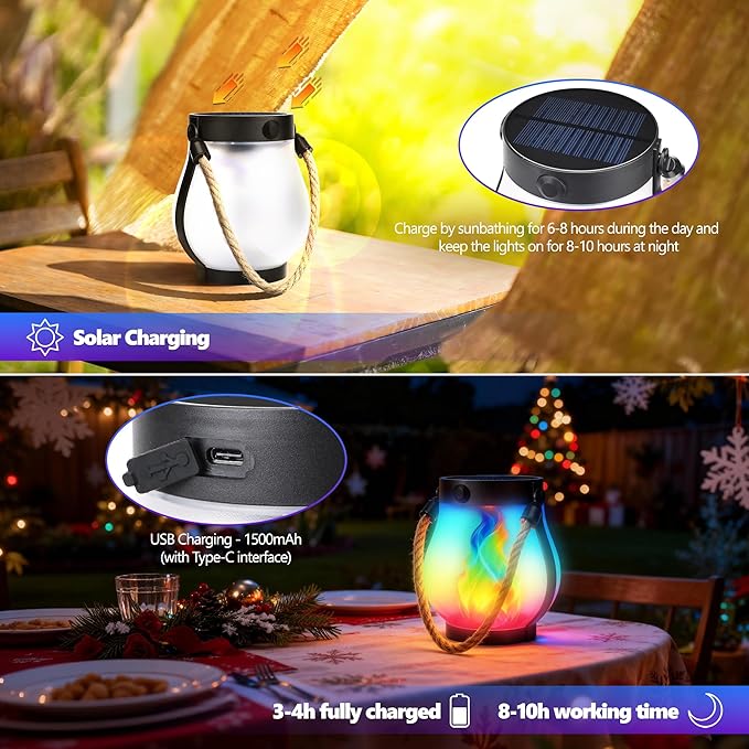 Christmas Solar Flame Lanterns Hanging Outdoor Waterproof - Image 3