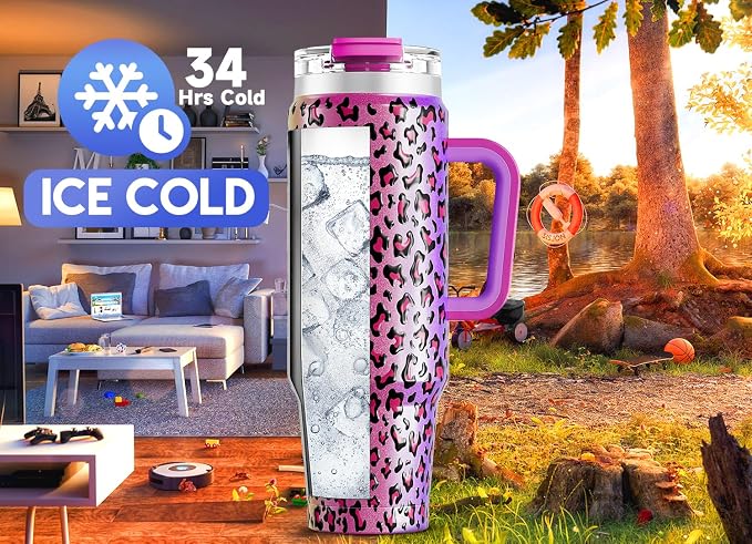 Meoky 40 oz Tumbler with Handle and Straw, Insulated Tumbler with Lid and Straw, Stainless Steel Travel Mug, Keeps Cold for 34 Hours, 100% Leak Proof, Fits in Car Cup Holder (Celebration) - Image 2