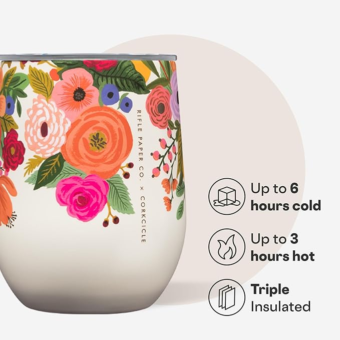 Corkcicle Stemless Insulated Wine Glass Tumbler - Keeps Beverages Cold 6 Hrs Hot 3 Hrs - Stainless Steel - Easy-Grip - Summer Drinkware Gift - Keeps Drinks Ice Cold - 12 oz - Garden Party - Image 3