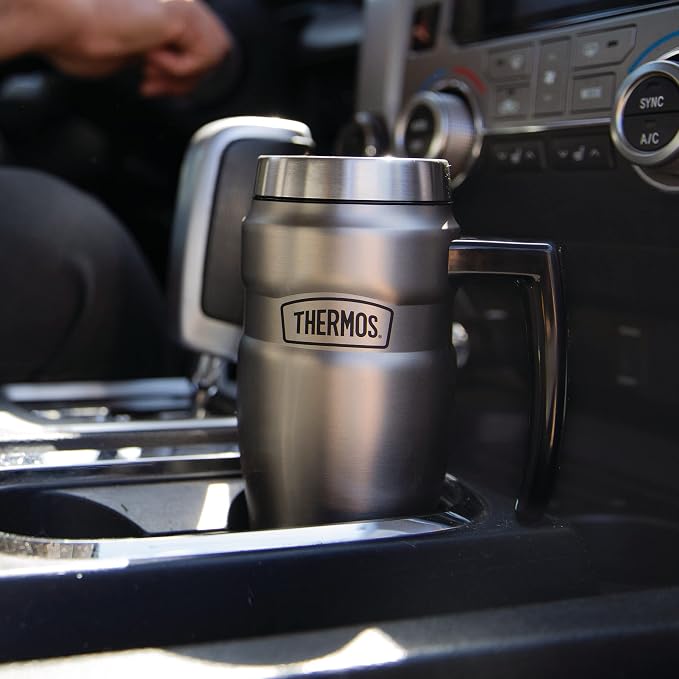 THERMOS Stainless King Vacuum-Insulated Travel Mug with Handle-16oz,Matte Steel-Thermos Tumbler for Hot&Cold Drinks-Leak-Proof&Sweat-Proof Stainless Steel Coffee Mug with Lid for Commuting,(Pack of 4) - Image 7