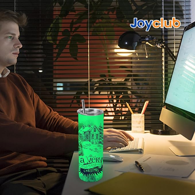 Joyclub 8 Pack Sublimation Tumblers Glow in the Dark 20 oz Bulk Blank Tumblers Skinny Straight Flat Bottom Cups White with Lid and Straw - Image 6