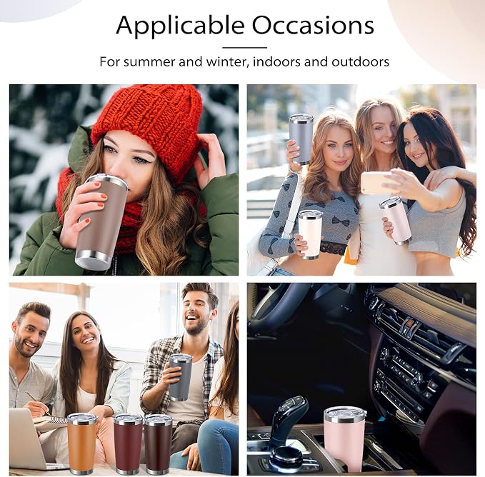 Sieral 36 Pack Stainless Steel Tumblers Bulk with Lids Double Wall Vacuum Insulated Coffee Cups Blank leakproof Powder Coated Tumblers for Engraving Wedding Graduation Party Favors(20 oz,Brown Gray) - Image 6