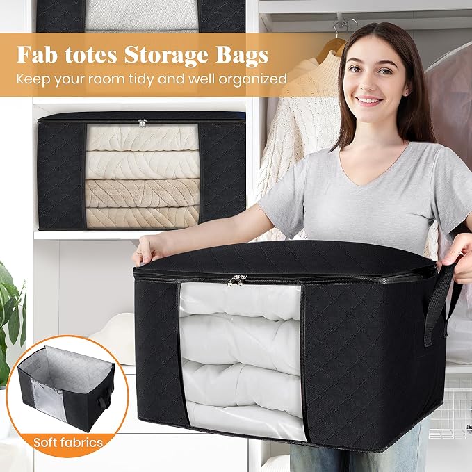 Fab totes 10 Pack Clothes Storage, Foldable Thick Fabric Blanket Storage Bags - Image 5