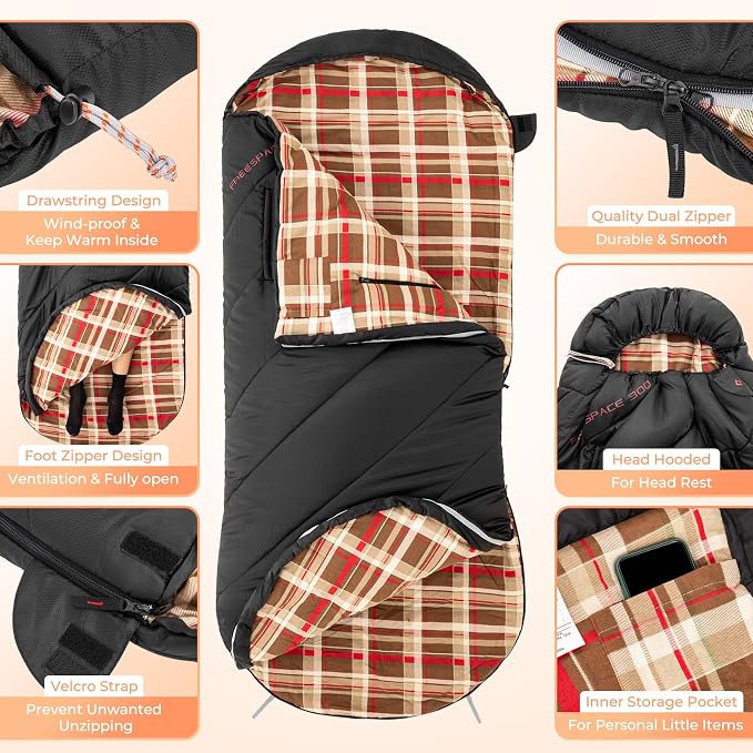 KingCamp Sleeping Bag for Adults, Cold Weather & Warm Extra Wide Big & Tall XL - Image 6