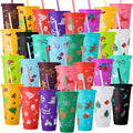 Honeydak 30 Pcs 24 oz Christmas Cups Gifts Bulk Christmas Tumbler with Straw and Lid Elk Xmas Reusable Plastic Coffee Cup Winter Water Bottle Iced Travel Mug for Holiday Party Birthdays by Honeydak