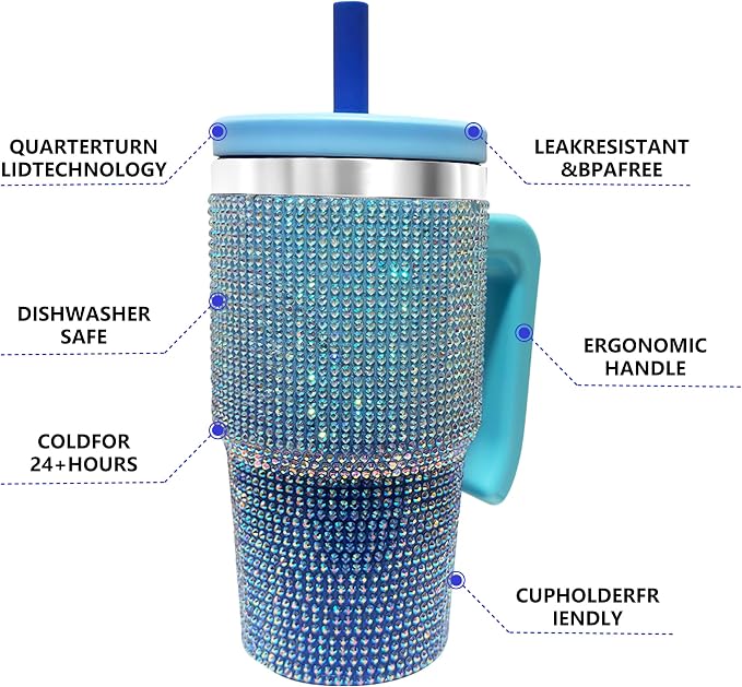 20-OZ Insulated Water Bottle,Insulated Stainless Steel Tumbler,Reusable Cold Drink Thermos,BPA-Free, Double-Wall Stainless Steel Water Bottle (Royal Blue - Diamond, 20, Fluid Ounces) - Image 5
