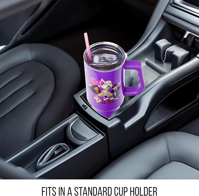 Silver Buffalo Bratz Featuring Cloe, Yasmin, Jade, and Sasha Double Walled Stainless Steel Tumbler with Handle and Straw, Fits in Standard Cup Holder, 40 Ounces - Image 6