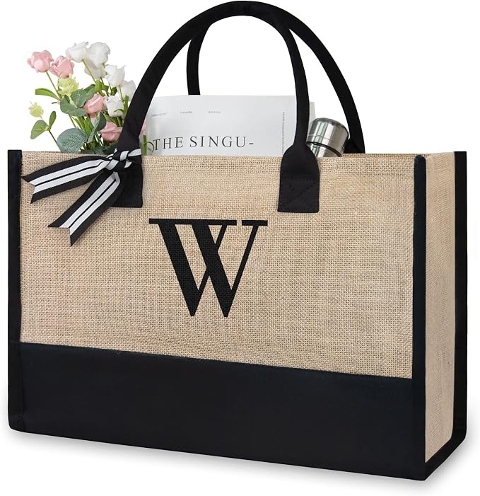 TOPDesign Initial Jute/Canvas Tote Bag, Personalized Present Bag, Suitable by TOPDesign