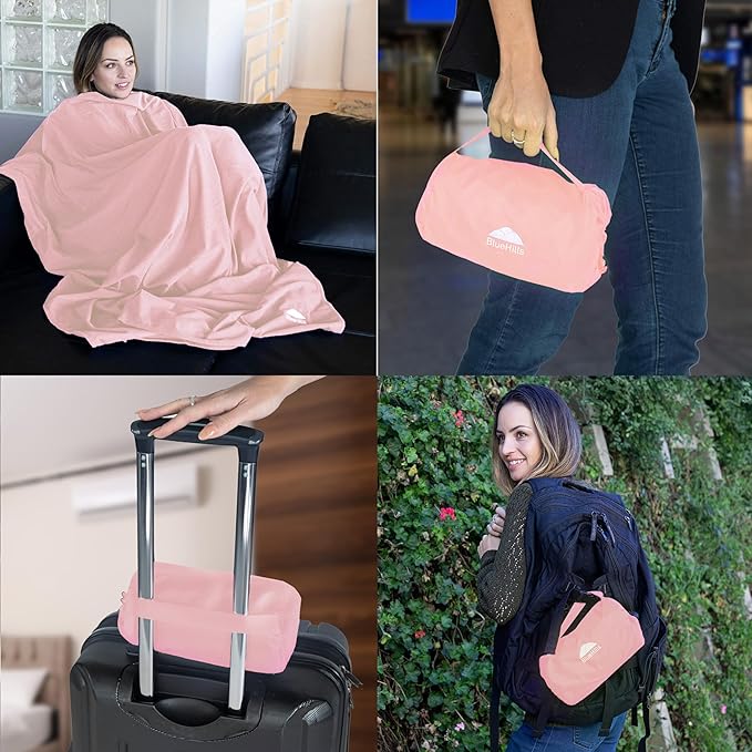 BlueHills Ultra Compact Travel Blanket Pillow in Portable Bag Case Soft - Image 3