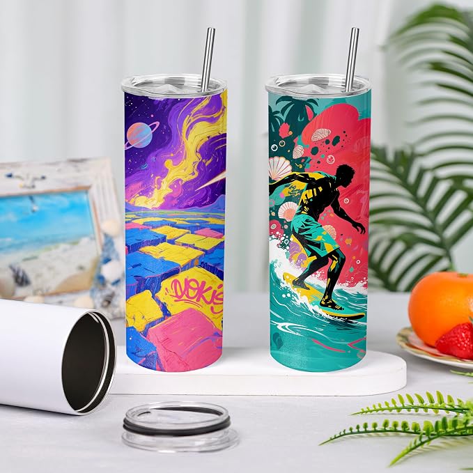Joyclub 16 Pack Sublimation Tumblers Blanks 20 oz Flat Edge Skinny Straight Sublimation Cups With Lids and Straws for Heat Press No Gift Boxes - Image 2