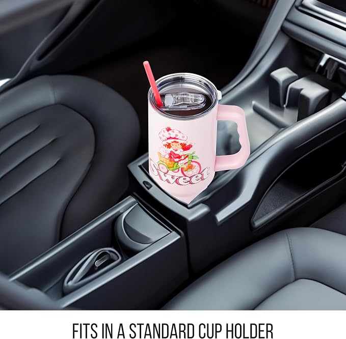 Silver Buffalo Strawberry Shortcake and Custard “Sweet” Double Walled Stainless Steel Tumbler with Handle, Fits in Standard Cup Holder, 40 Ounces - Image 6