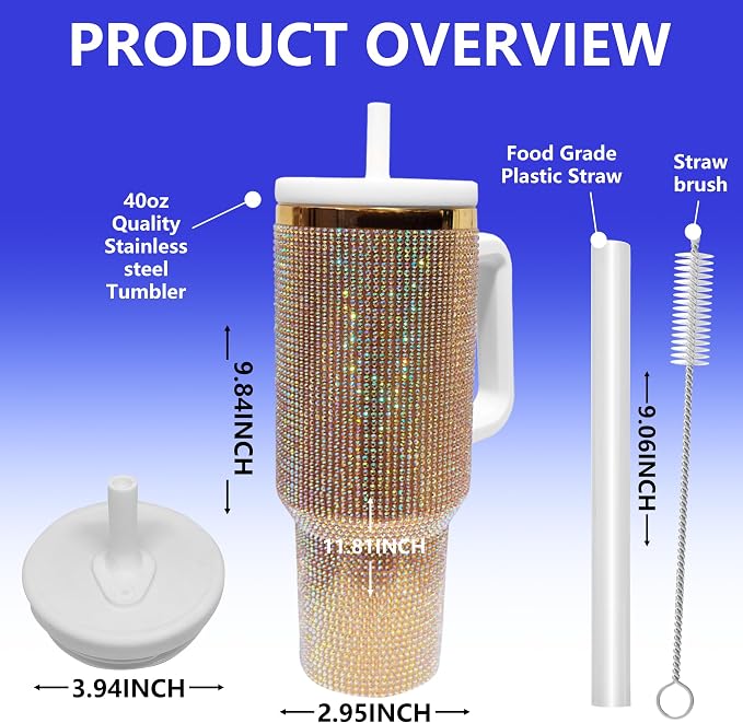 40-OZ Insulated Water Bottle,Insulated Stainless Steel Tumbler,Reusable Cold Drink Thermos,BPA-Free, Double-Wall Stainless Steel Water Bottle (Golden Copper Color-Diamond, 40, Fluid Ounces) - Image 2