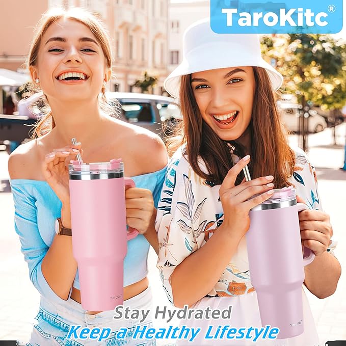 40 oz Tumbler with Handle and Straw, Pink Insulated Travel Mug Iced Coffee Cup, Reusable Stainless Steel Insulated Water Bottle, Keeps Drinks Cold for 34 Hours, Women Christmas Gifts for Mom Grandma - Image 7